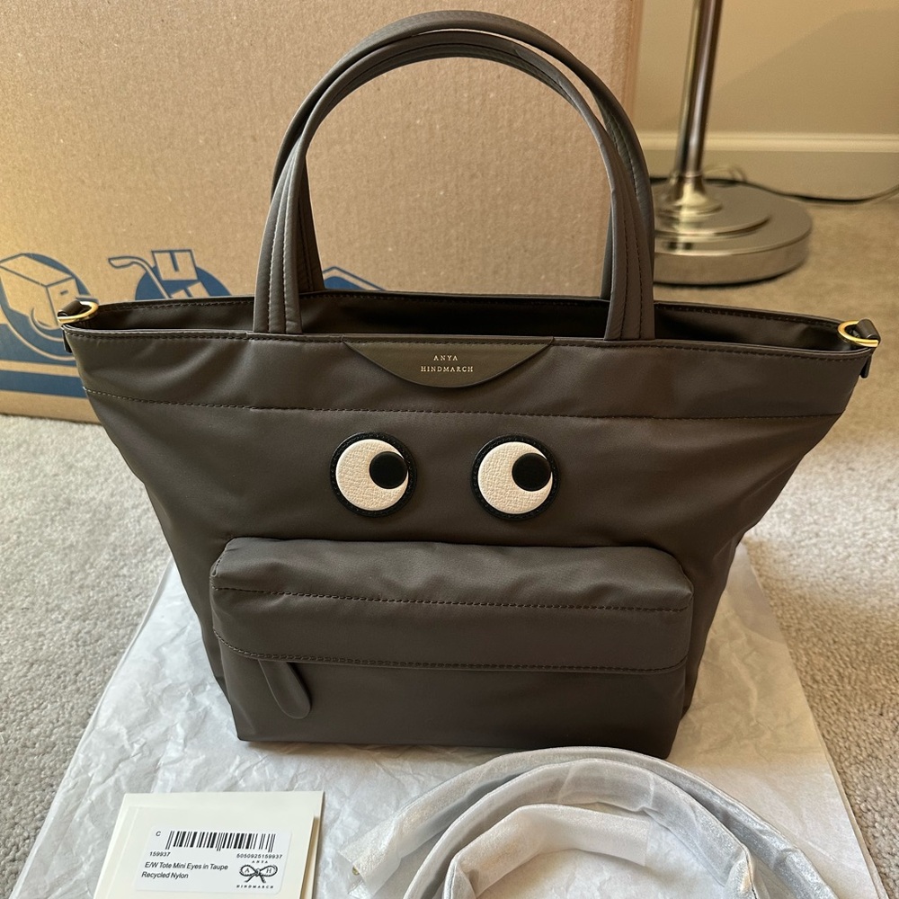 Anya Hindmarch Eyes Mini Crossbody Tote in Taupe